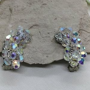 AB Crescent Shaped Clip On Earrings Vtg